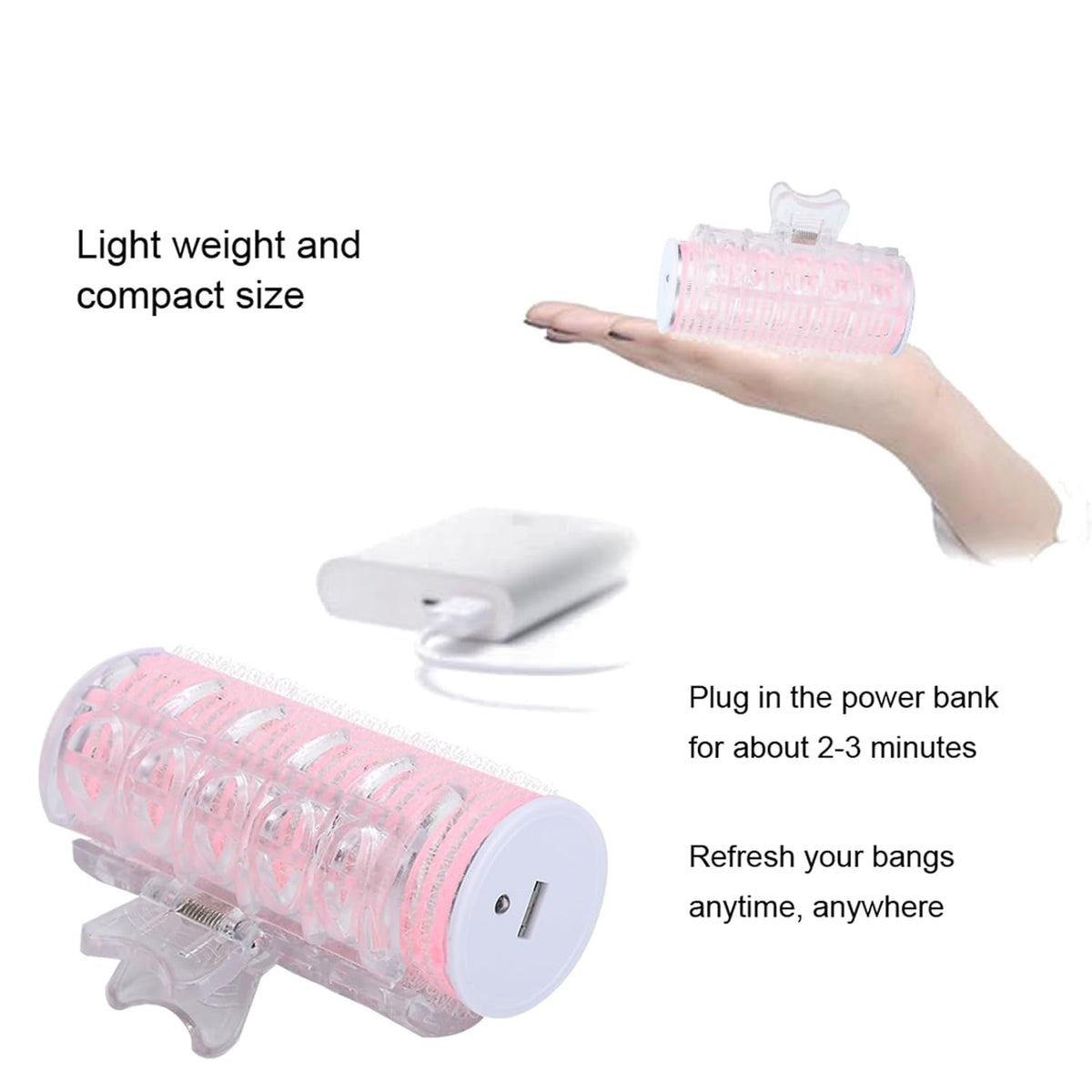 Portable Mini Hair Curler Styling Rollers Rechargeable, Heated Electric Hair Roller USB Heat Waver Roller for Bangs, Root to Tail 3.4in