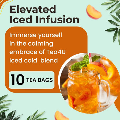Tea4U Peach Iced Tea Bags - Rich Flavor - Hot or Cold Brew - 10 Count