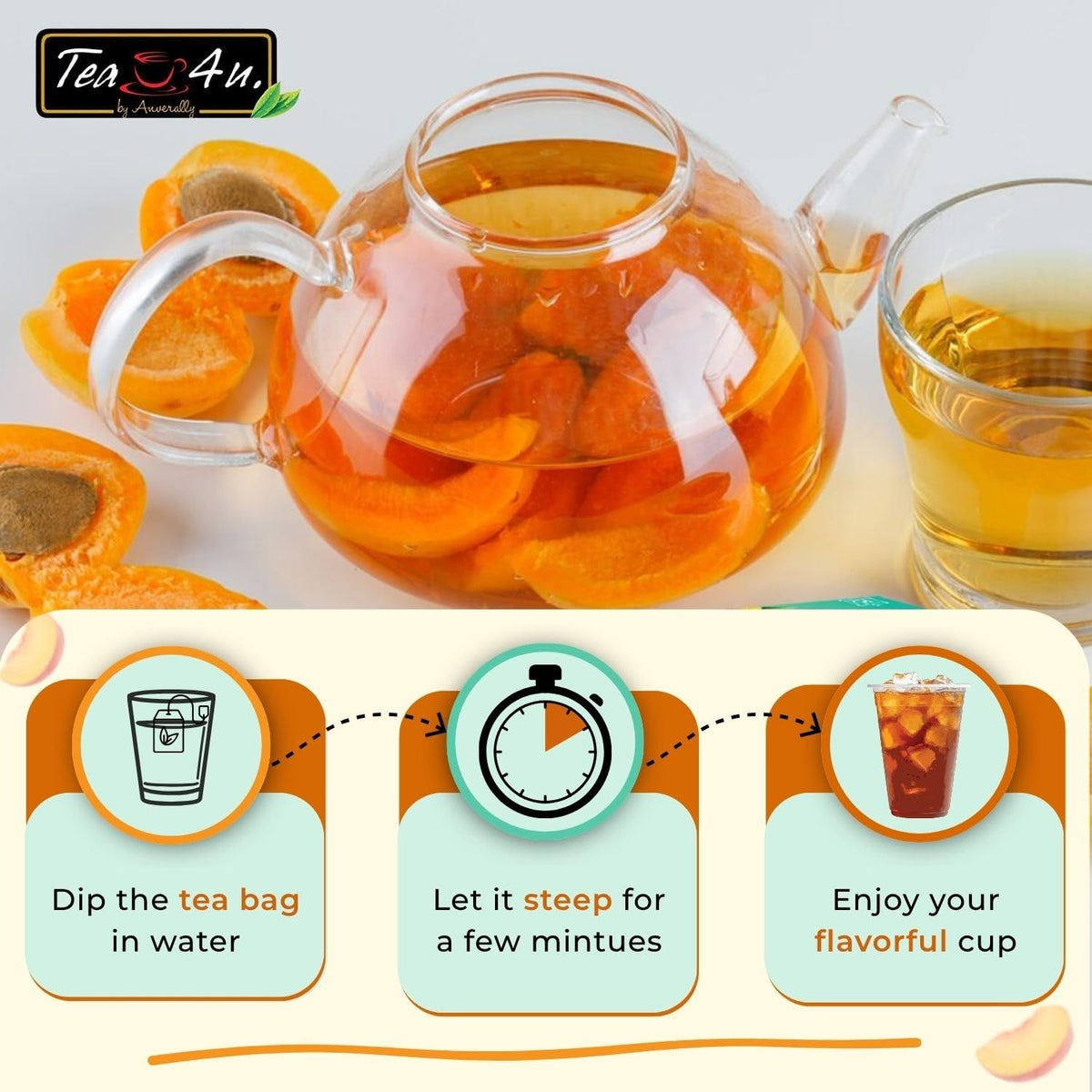 Tea4U Peach Iced Tea Bags - Rich Flavor - Hot or Cold Brew - 10 Count
