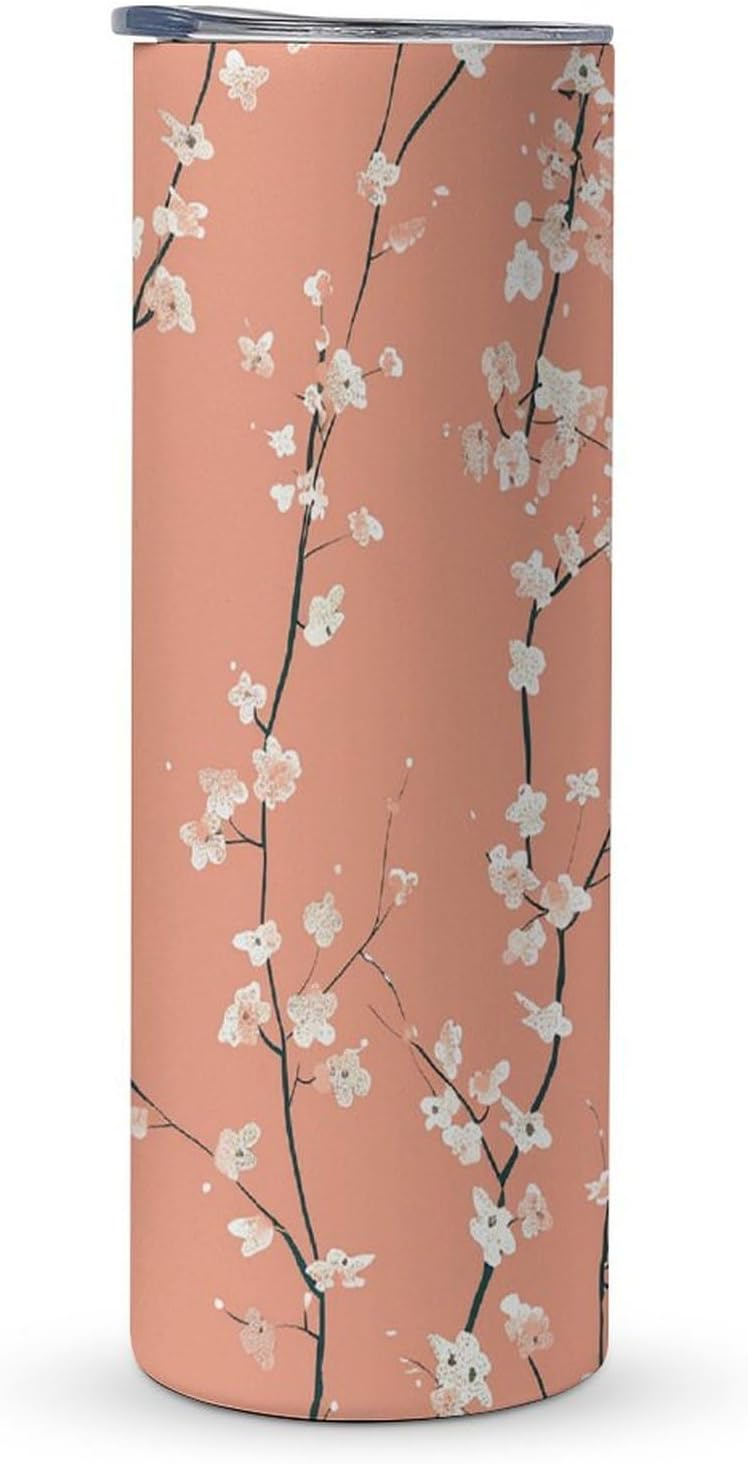 20oz Travel Coffee Mug Peach Red Pattern Tumbler with Lid And Straws 304 Stainless Steel Double Walled Vacuum Thermal Cup for Hot Cold Drinks Insulated Tumbler for Women Men Water Bottle