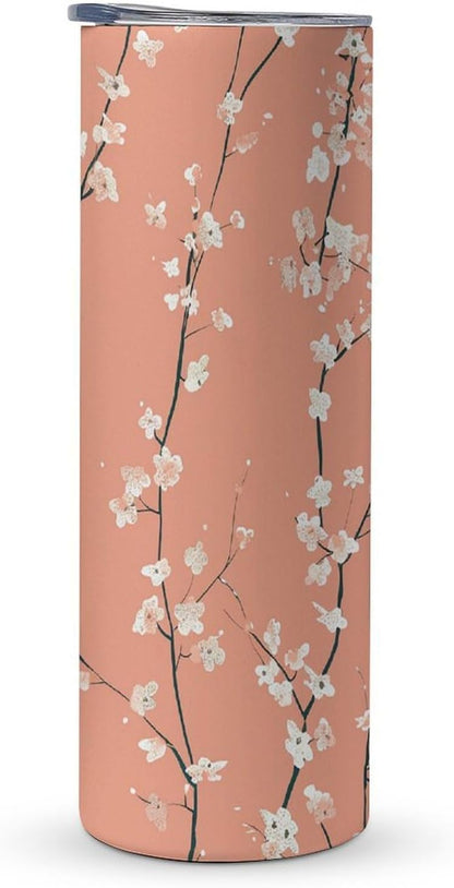 20oz Travel Coffee Mug Peach Red Pattern Tumbler with Lid And Straws 304 Stainless Steel Double Walled Vacuum Thermal Cup for Hot Cold Drinks Insulated Tumbler for Women Men Water Bottle