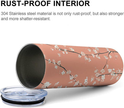 20oz Travel Coffee Mug Peach Red Pattern Tumbler with Lid And Straws 304 Stainless Steel Double Walled Vacuum Thermal Cup for Hot Cold Drinks Insulated Tumbler for Women Men Water Bottle