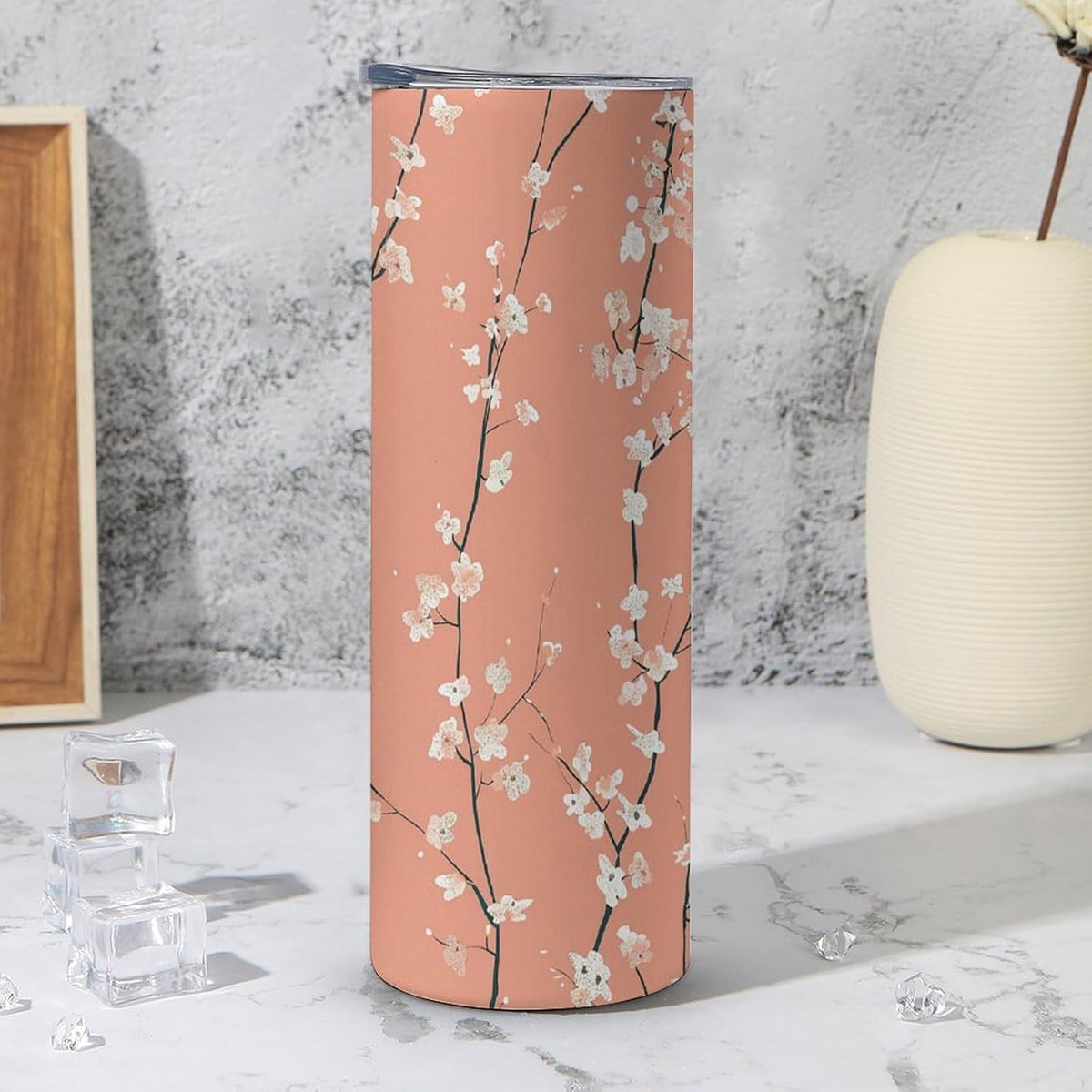 20oz Travel Coffee Mug Peach Red Pattern Tumbler with Lid And Straws 304 Stainless Steel Double Walled Vacuum Thermal Cup for Hot Cold Drinks Insulated Tumbler for Women Men Water Bottle