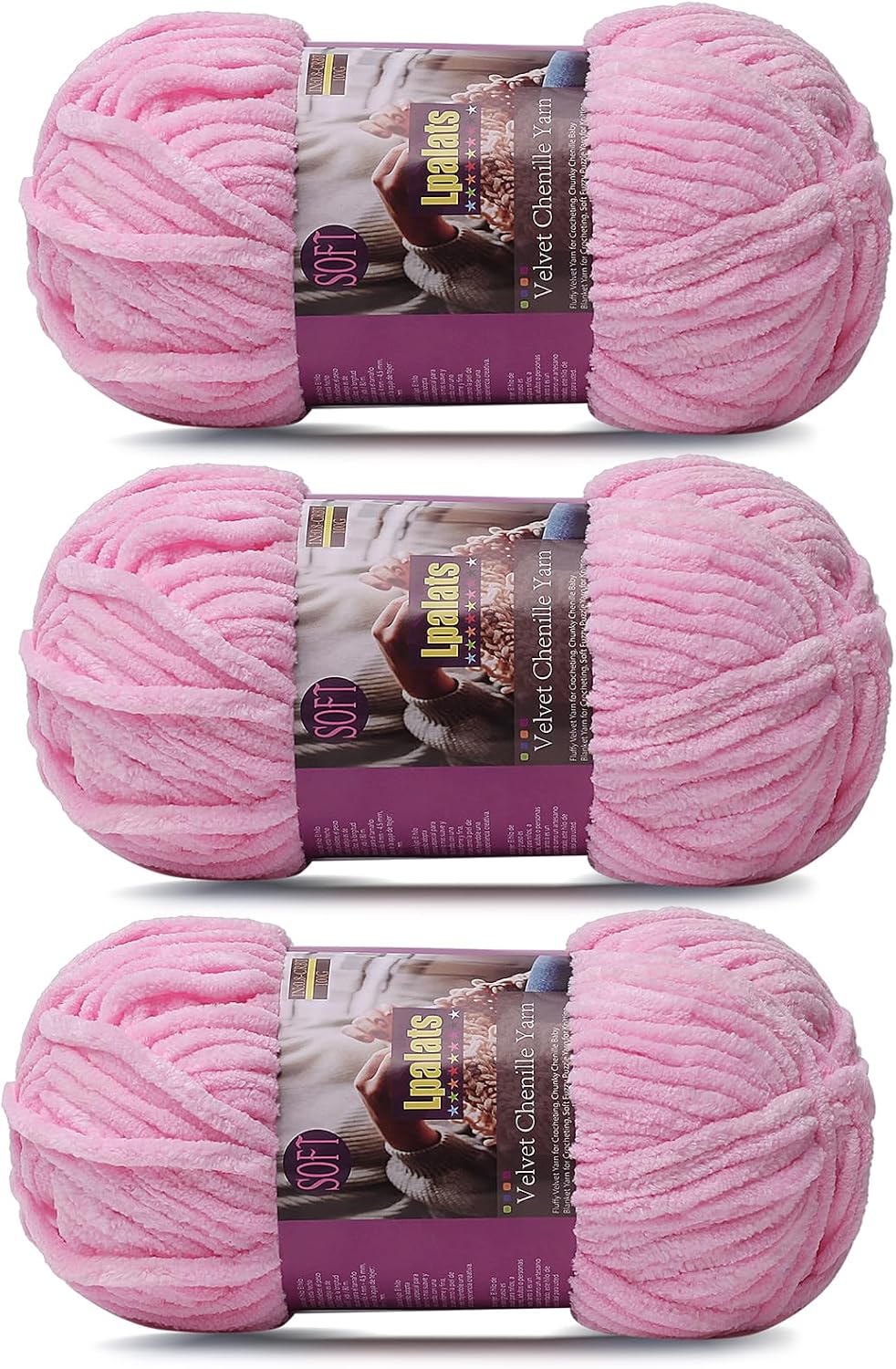 Chunky Chenille Yarn for Crocheting #6 Pink Thick Velvet Yarn for Crochet