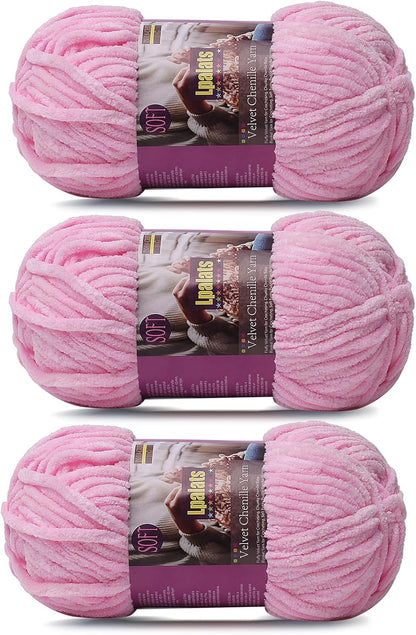 Chunky Chenille Yarn for Crocheting #6 Pink Thick Velvet Yarn for Crochet