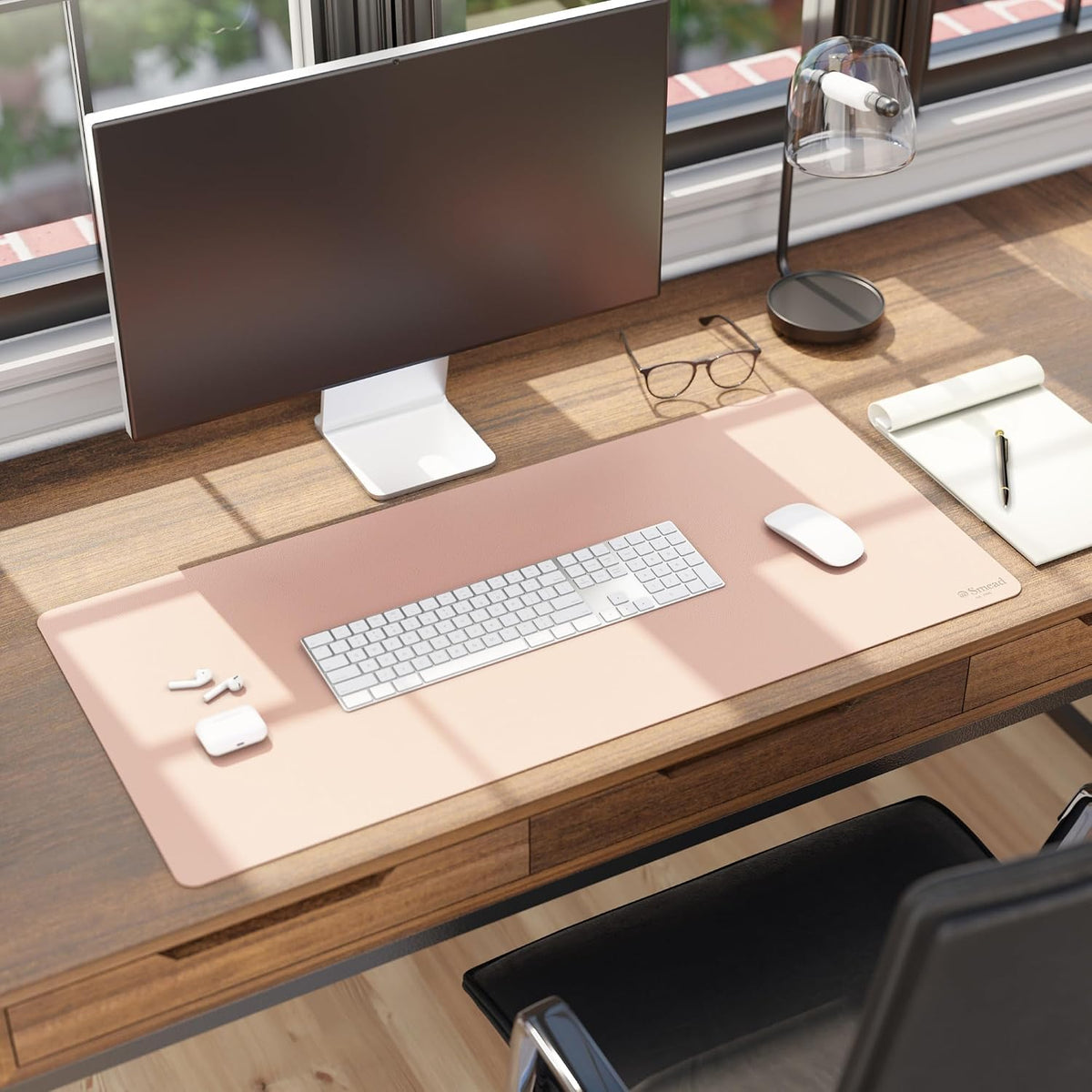 Vegan Leather Desk Pad Mat, Office Desk Mat, Large, Dusty Rose Pink