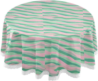 Wave Pattern Green Peach Round Tablecloth Fabric 60 Inch Long Washable Polyester Lace, Circle Tablecloth Table mat Protective for Picnic Restaurant Picnic