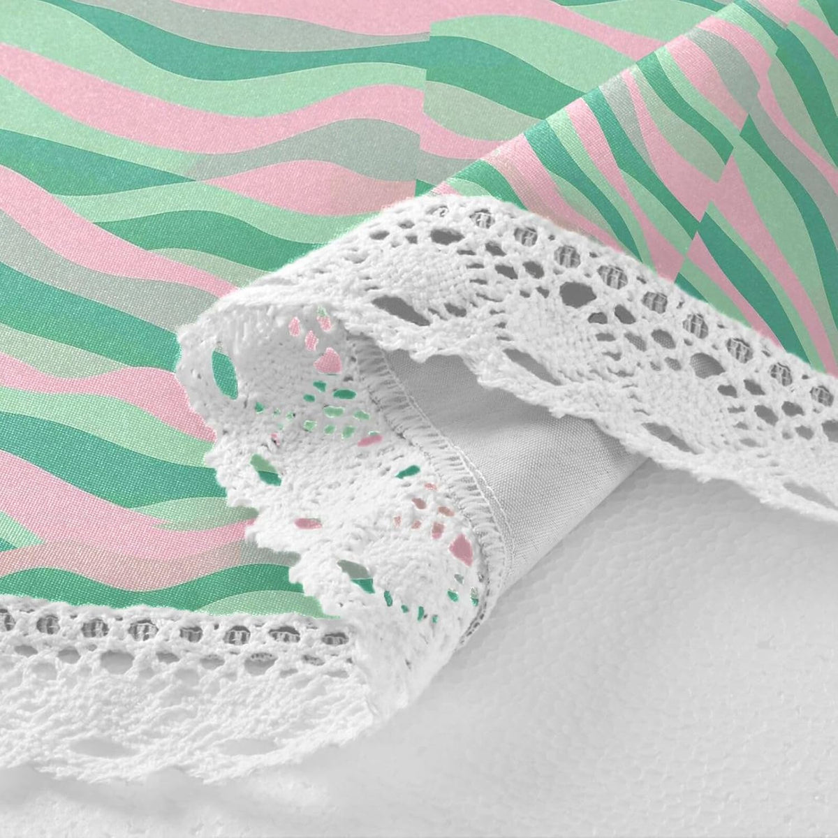 Wave Pattern Green Peach Round Tablecloth Fabric 60 Inch Long Washable Polyester Lace, Circle Tablecloth Table mat Protective for Picnic Restaurant Picnic