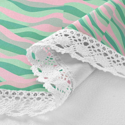Wave Pattern Green Peach Round Tablecloth Fabric 60 Inch Long Washable Polyester Lace, Circle Tablecloth Table mat Protective for Picnic Restaurant Picnic
