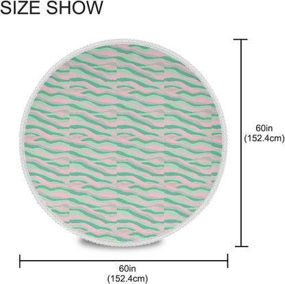 Wave Pattern Green Peach Round Tablecloth Fabric 60 Inch Long Washable Polyester Lace, Circle Tablecloth Table mat Protective for Picnic Restaurant Picnic