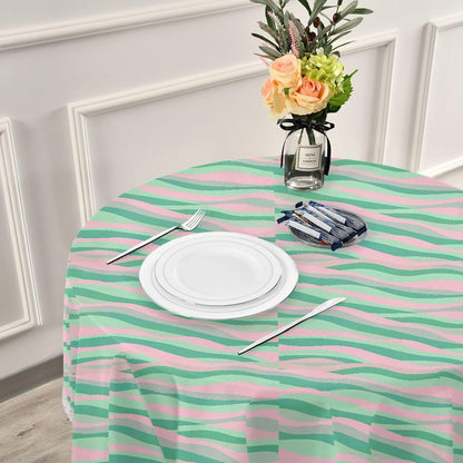 Wave Pattern Green Peach Round Tablecloth Fabric 60 Inch Long Washable Polyester Lace, Circle Tablecloth Table mat Protective for Picnic Restaurant Picnic