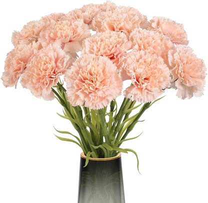 Light Pink Carnations Fake Flowers 15PCS Silk Carnations Artificial Flowers 20.47" Long Stems Faux Flowers Bulk for Wedding Bridal Bouquets, DIY Crafts, Home Party Garden Decor(Light Pink)