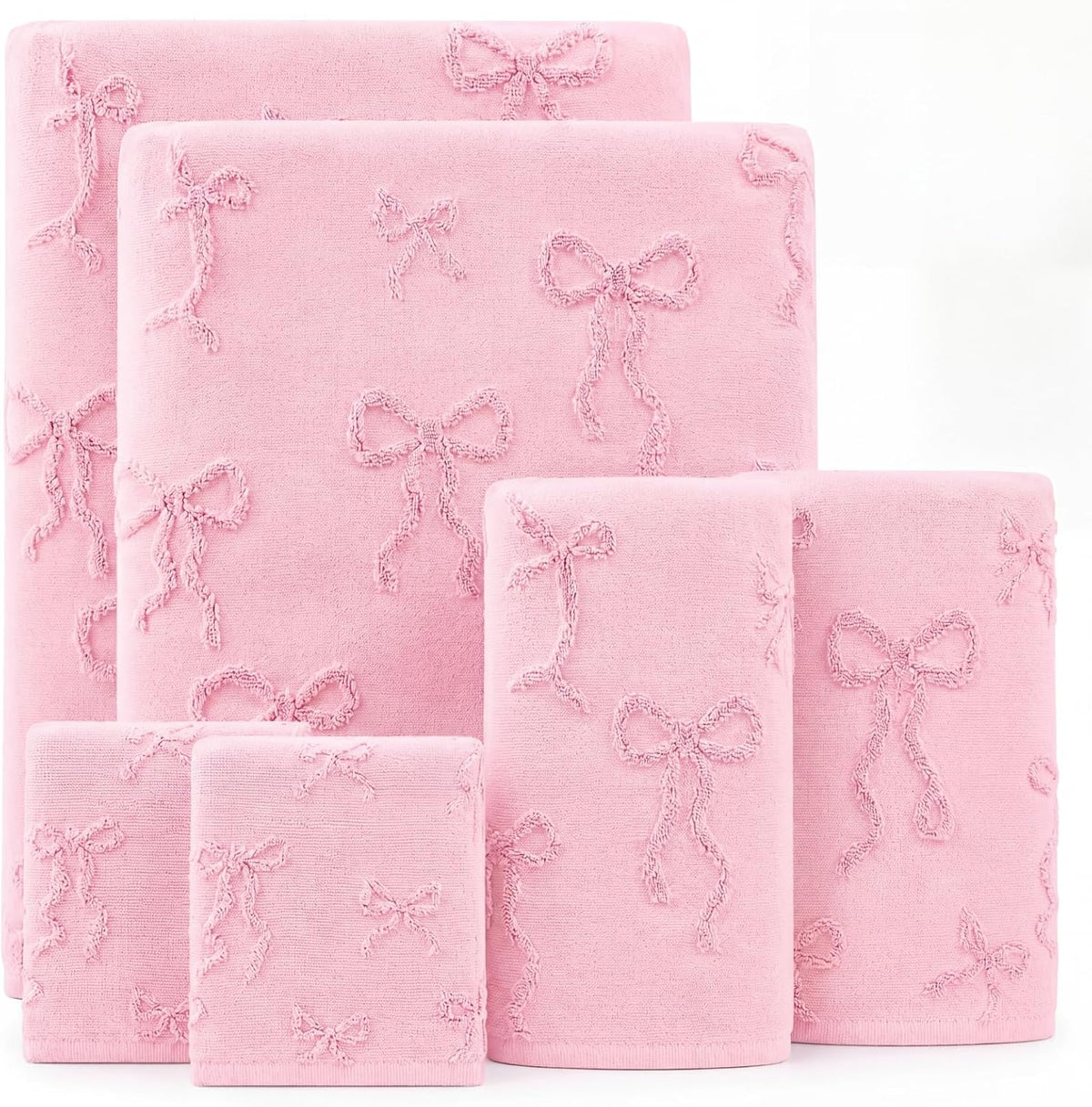 6 Pack Bow Bath Towels Set, Pink