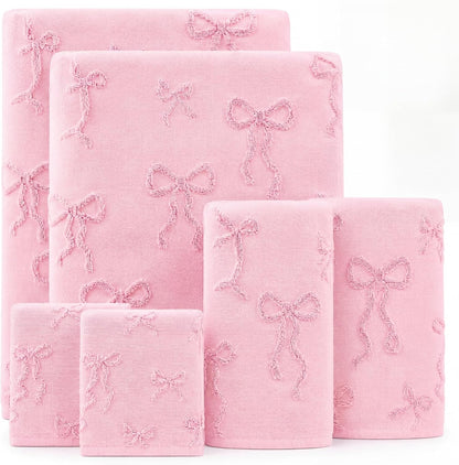 6 Pack Bow Bath Towels Set, Pink