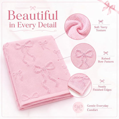 6 Pack Bow Bath Towels Set, Pink