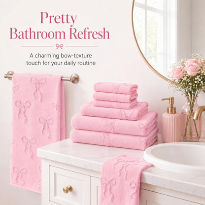 6 Pack Bow Bath Towels Set, Pink