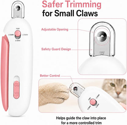 Cat Nail Clipper, 4-Size Safety Guard, Nail Catcher & File, Pink
