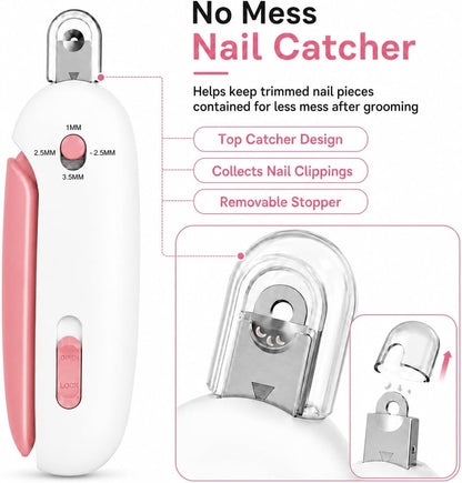 Cat Nail Clipper, 4-Size Safety Guard, Nail Catcher & File, Pink