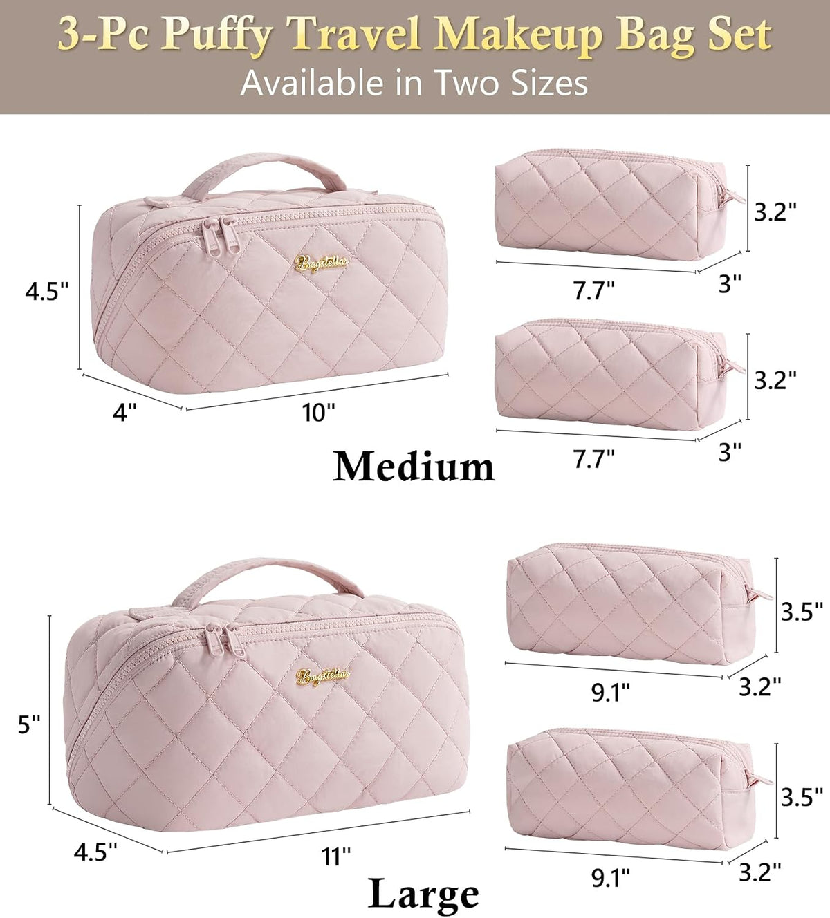 Travel Makeup Bag, Large Capacity Puffy Toiletry & Cosmetic Bag for Women