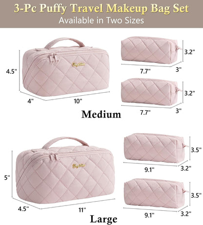 Travel Makeup Bag, Large Capacity Puffy Toiletry & Cosmetic Bag for Women