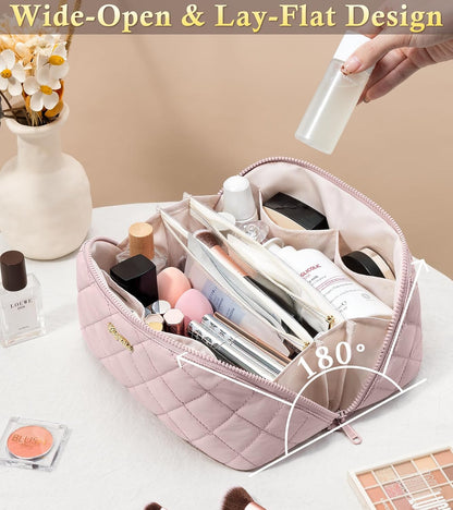 Travel Makeup Bag, Large Capacity Puffy Toiletry & Cosmetic Bag for Women