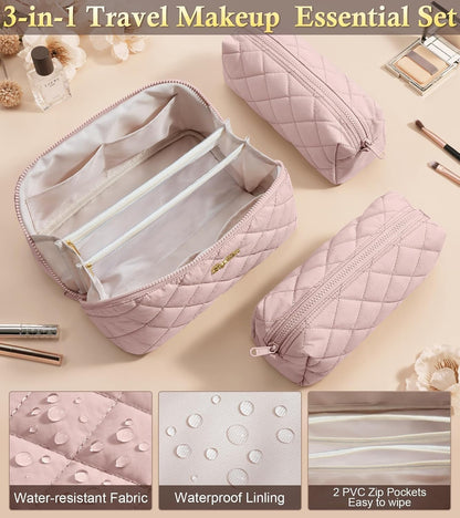 Travel Makeup Bag, Large Capacity Puffy Toiletry & Cosmetic Bag for Women