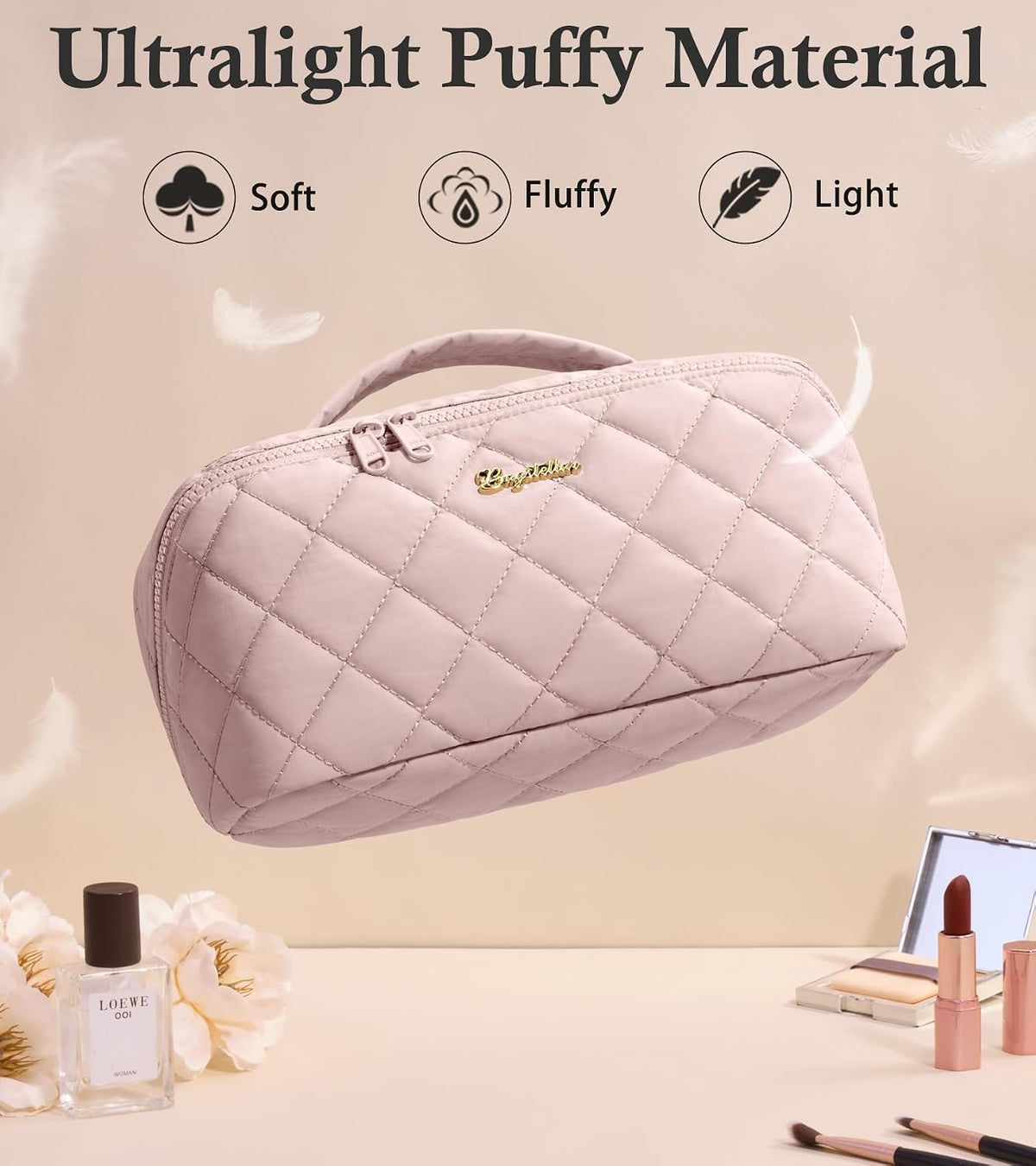 Travel Makeup Bag, Large Capacity Puffy Toiletry & Cosmetic Bag for Women