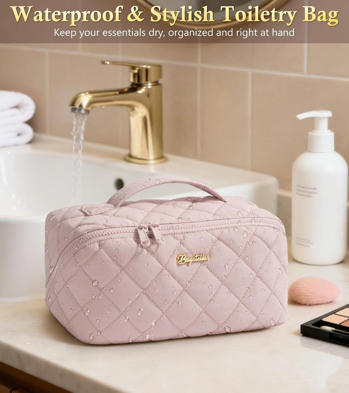Travel Makeup Bag, Large Capacity Puffy Toiletry & Cosmetic Bag for Women