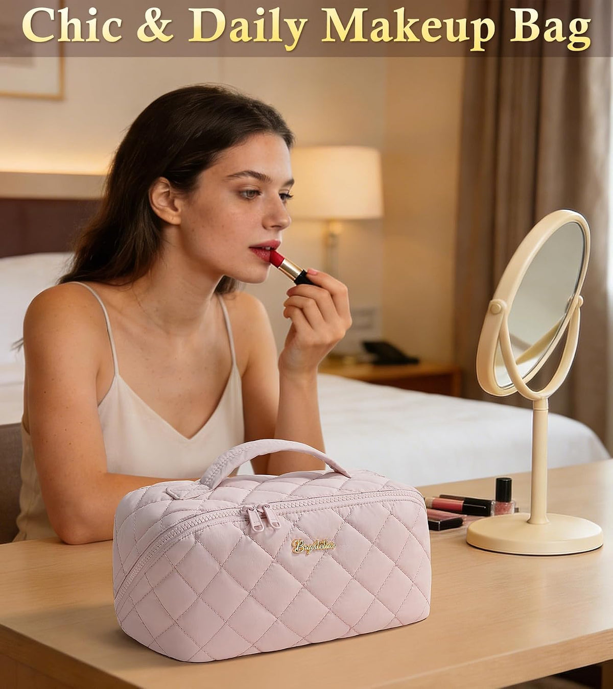 Travel Makeup Bag, Large Capacity Puffy Toiletry & Cosmetic Bag for Women