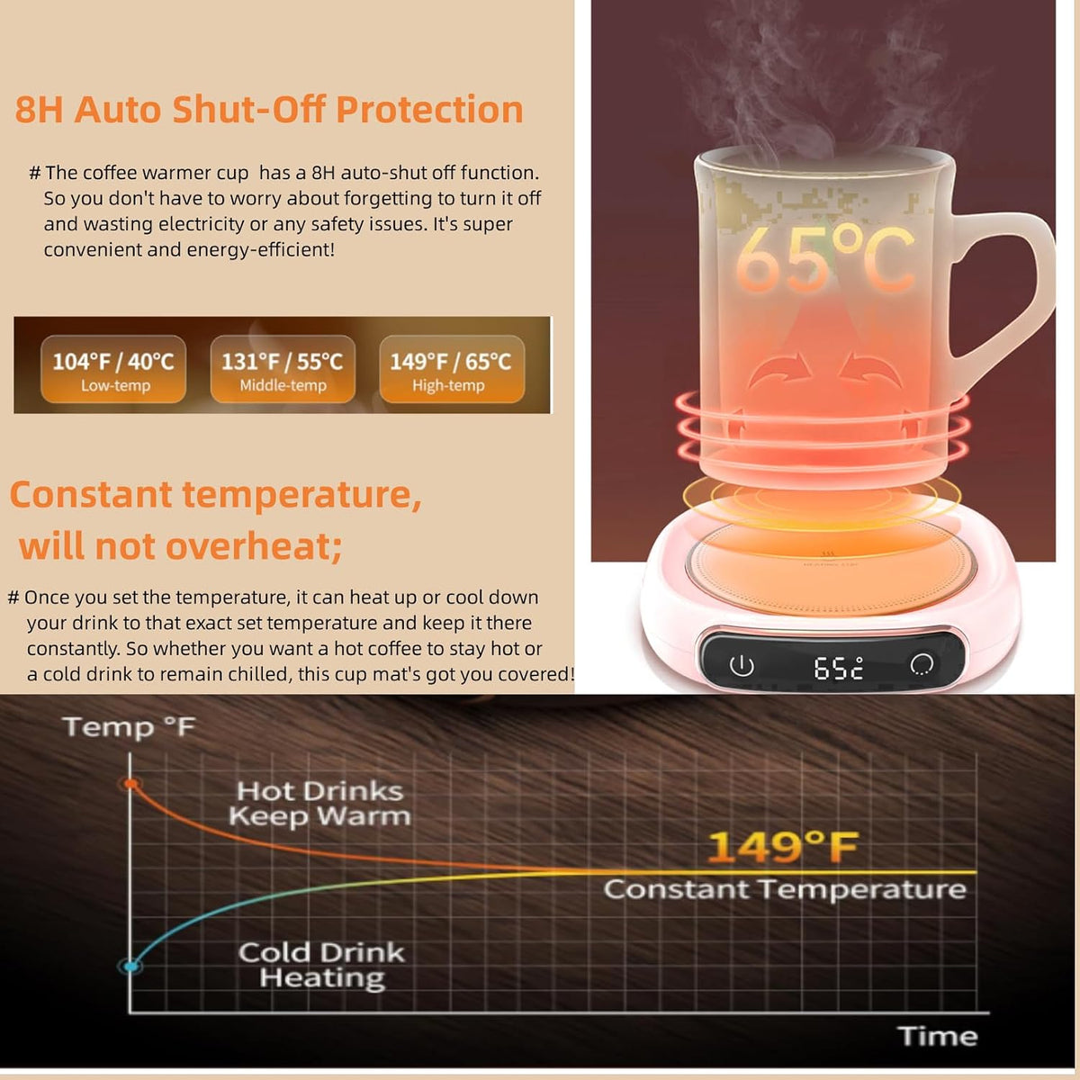 Coffee Mug Warmer, Cup Warmer with Auto Shut Off, Fast Bottle Warmers for All Bottles，3 Temp Settings, Multifunctional Bottle Warmer for Coffee, Beverage, Milk, Tea, Coffee Warmer Plate (Pink)