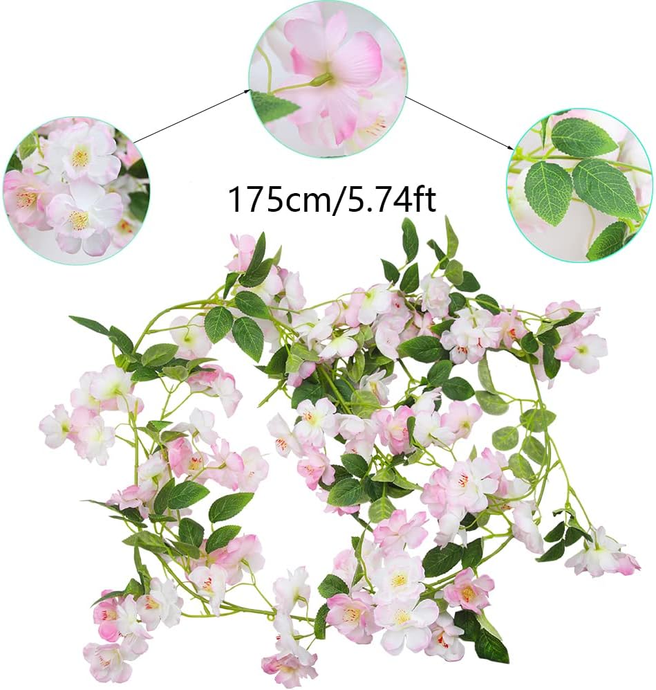Artificial Cherry Blossom Flower Vine Pink Hanging Cherry Blossom Flower Silk Garland Hanging Vines Faux Flowers for Outdoors Spring Wedding Party Home Table Centerpiece Arrangement Decor