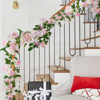 Artificial Cherry Blossom Flower Vine Pink Hanging Cherry Blossom Flower Silk Garland Hanging Vines Faux Flowers for Outdoors Spring Wedding Party Home Table Centerpiece Arrangement Decor
