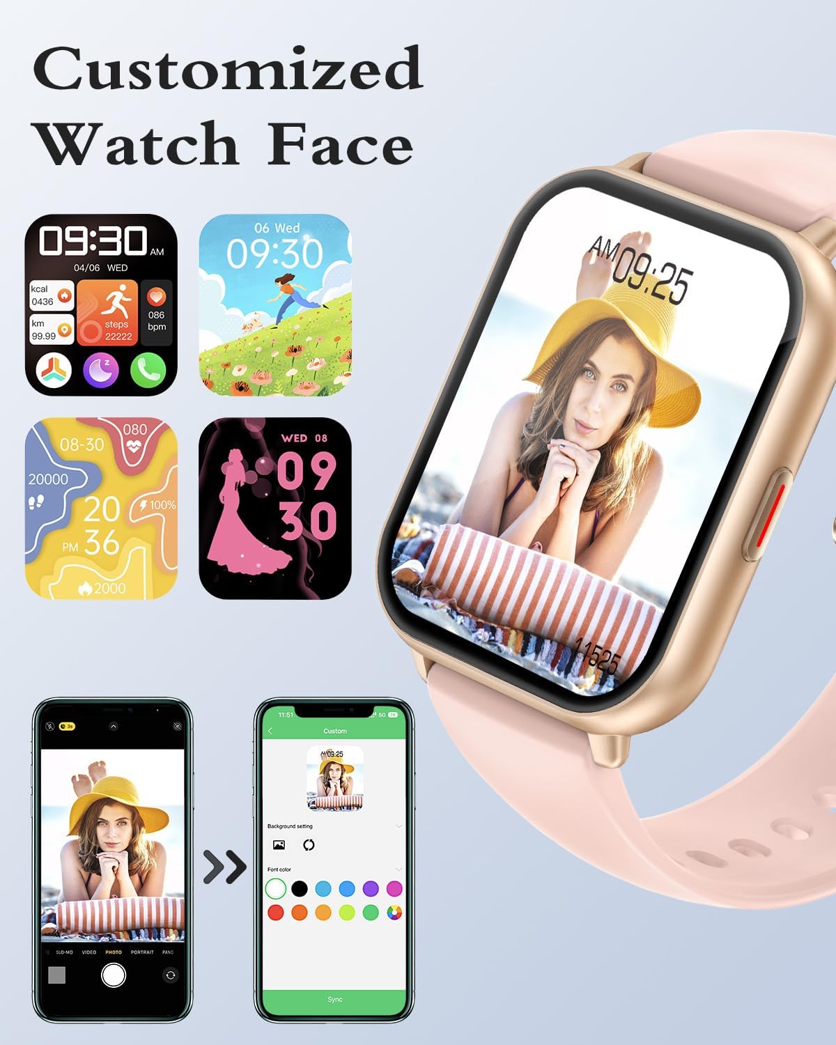 Smart Watches for Women (Answer/Make Call, 2 Bands), 1.8", Pink