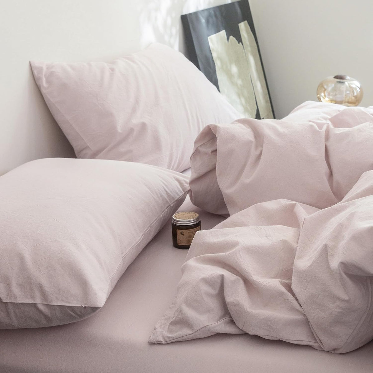 Pillowcases Set of 2 Washed Cotton Linen Feel Envelope Closure