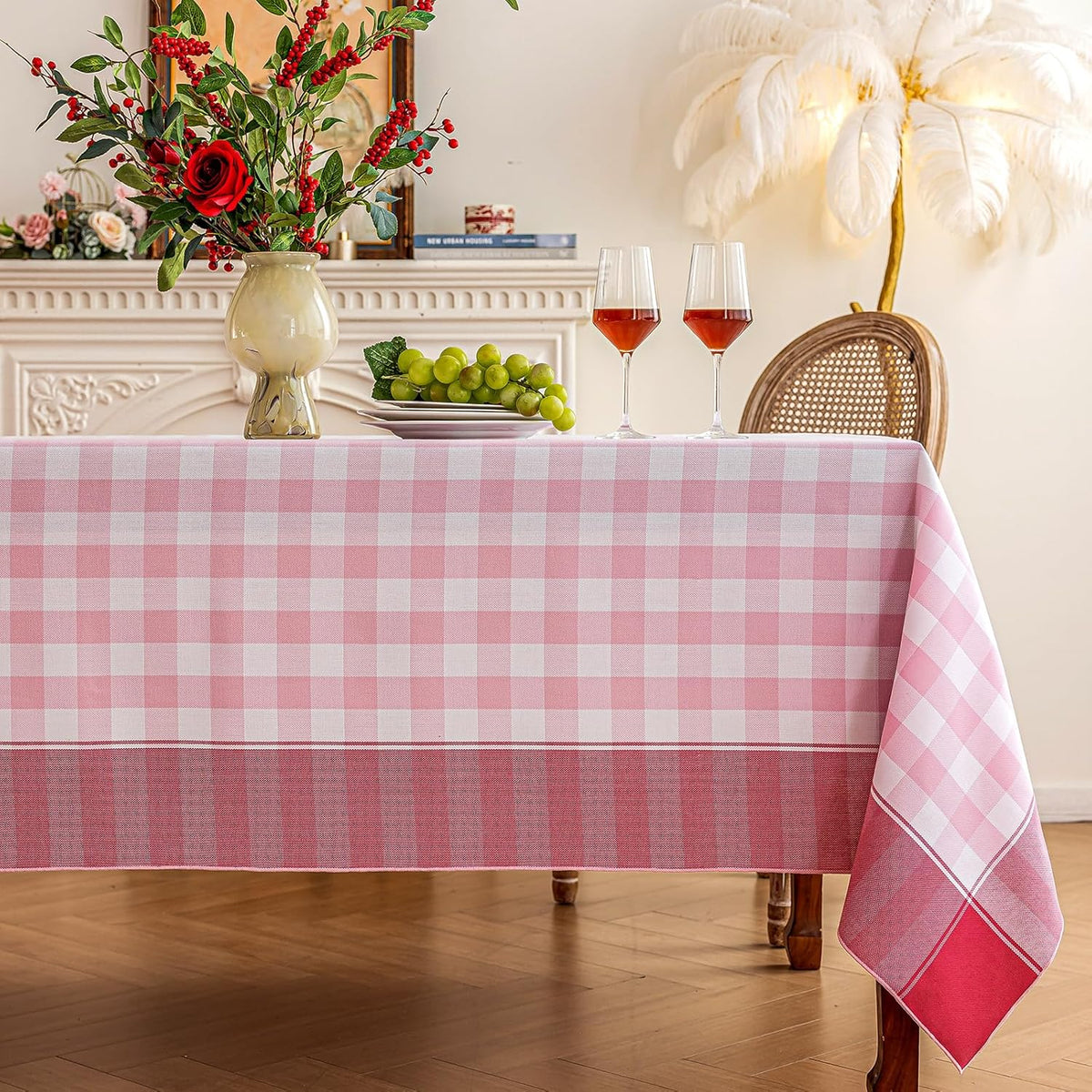 Cottagecore Pink Gingham Tablecloth Rectangle 60”x120”