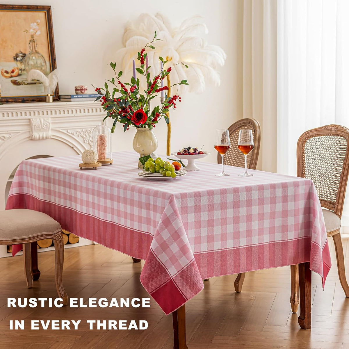 Cottagecore Pink Gingham Tablecloth Rectangle 60”x120”