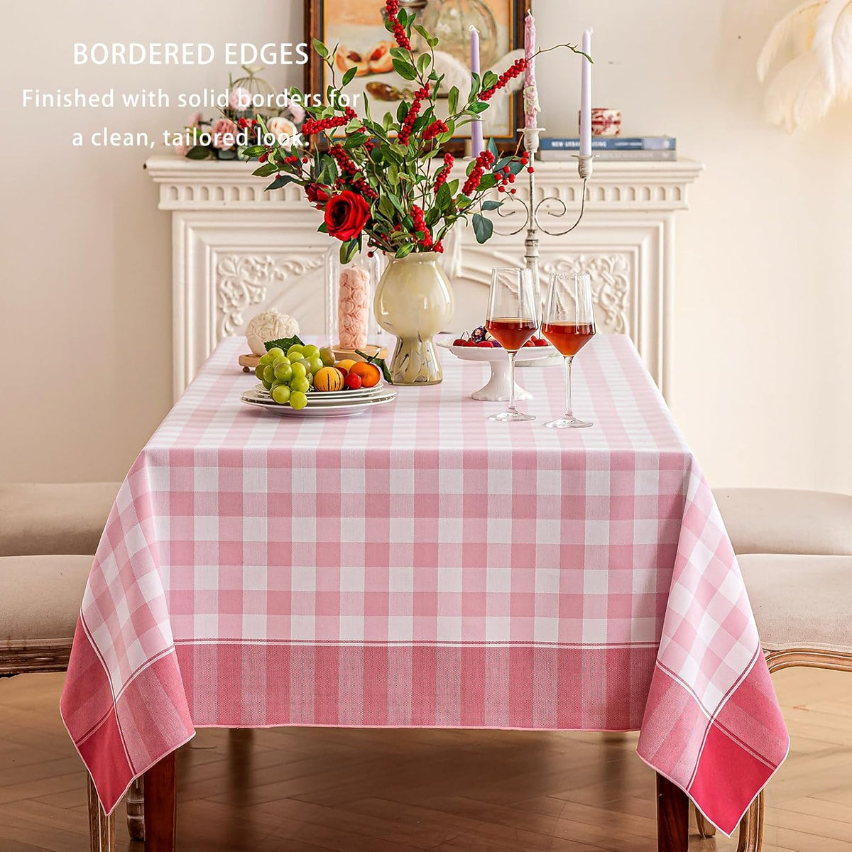 Cottagecore Pink Gingham Tablecloth Rectangle 60”x120”