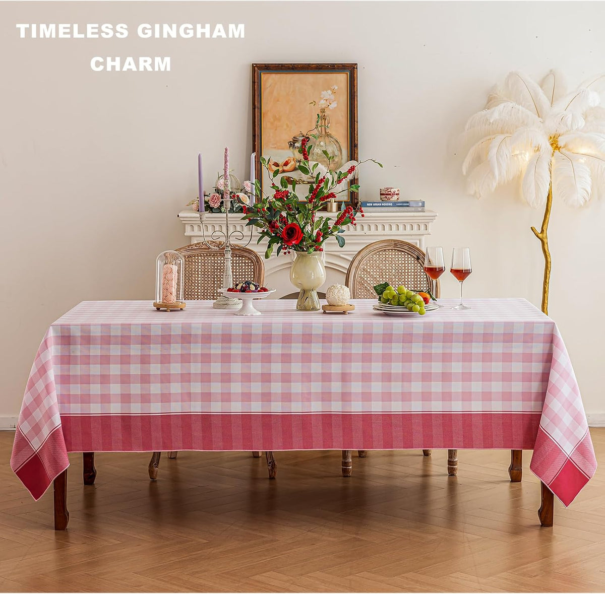Cottagecore Pink Gingham Tablecloth Rectangle 60”x120”