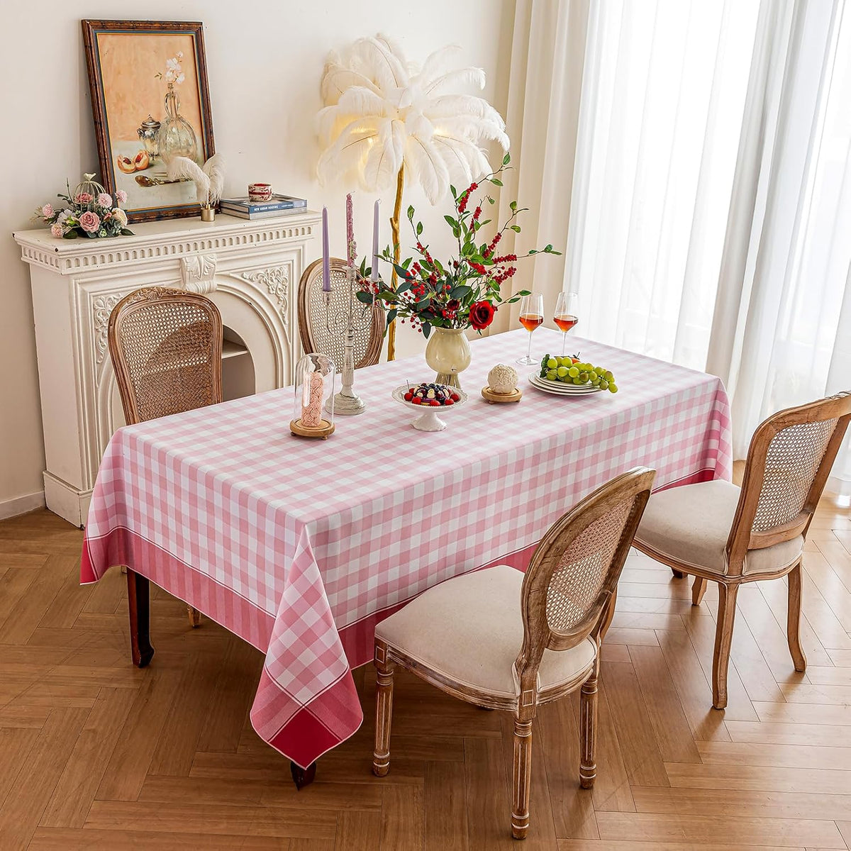 Cottagecore Pink Gingham Tablecloth Rectangle 60”x120”