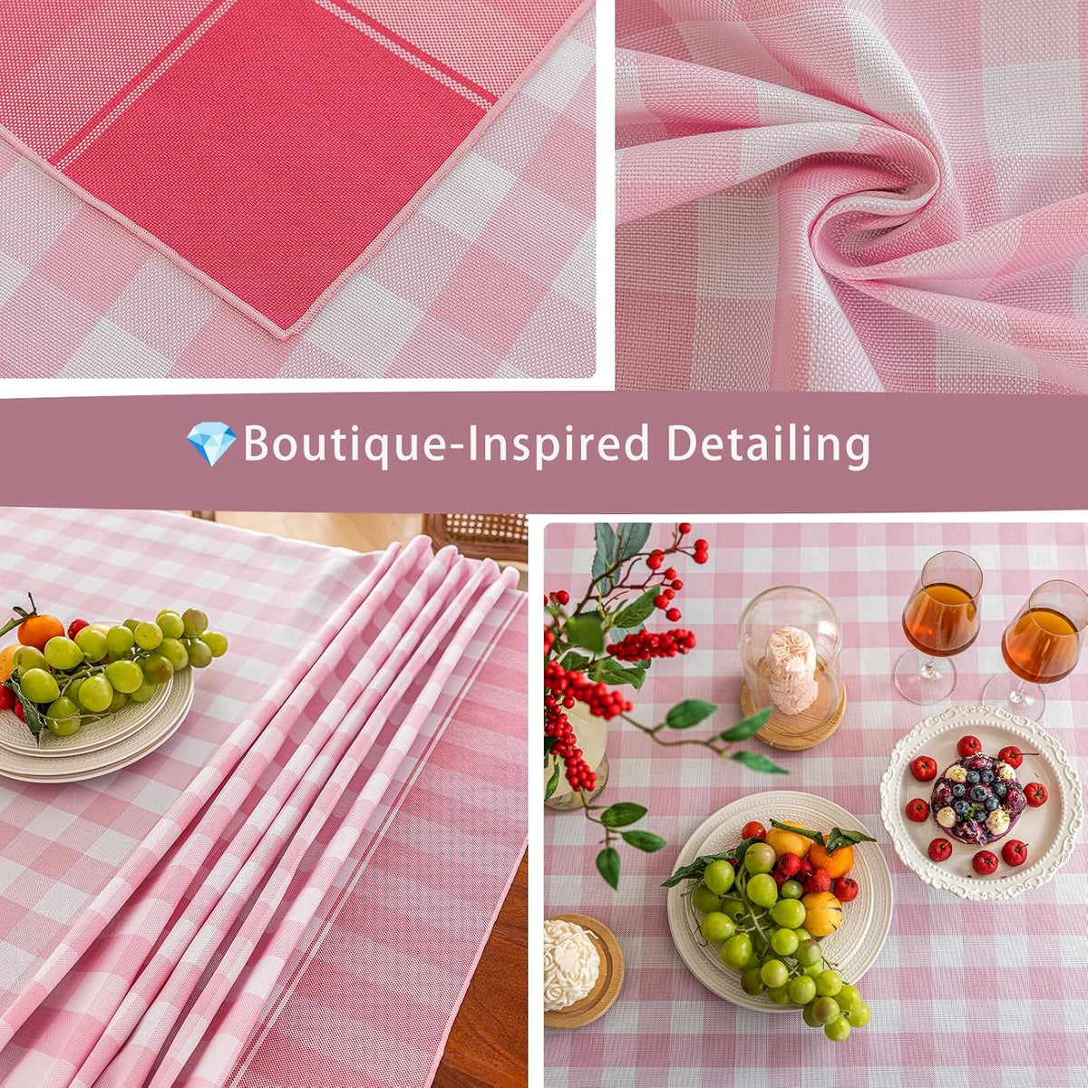 Cottagecore Pink Gingham Tablecloth Rectangle 60”x120”