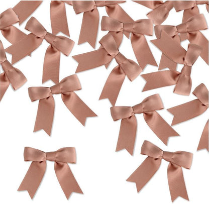 Meseey 50 Pcs 3 Inches Grosgrain Ribbon Twist Tie Bows Pretied Premade Craft Bows for Treat Bags Gift Wrapping Basket Wedding Baby Shower Brithday Christmas Party (Peach Brown)