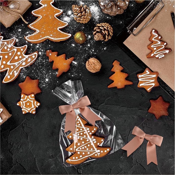 Meseey 50 Pcs 3 Inches Grosgrain Ribbon Twist Tie Bows Pretied Premade Craft Bows for Treat Bags Gift Wrapping Basket Wedding Baby Shower Brithday Christmas Party (Peach Brown)