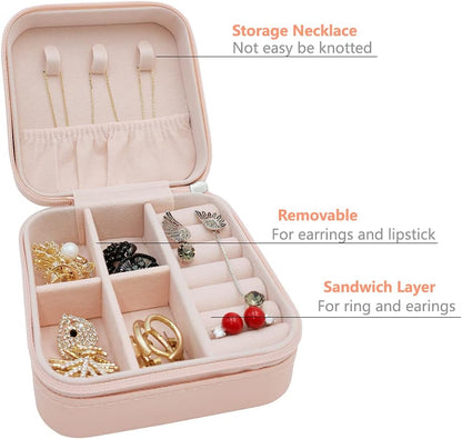 Mini Jewelry Case, Small Travel Jewelry Organizer, Portable Jewelry Box Mini Storage Organizer Display Box For Rings Earrings Necklaces (Pink-4)