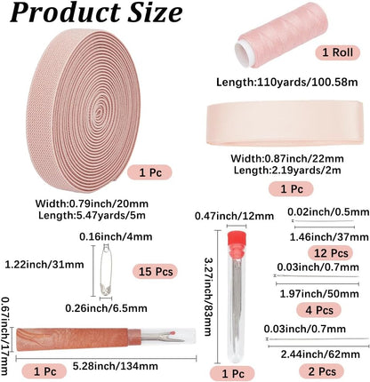 Ballet Pointe Shoe Flat Elastic Stitch Sewing Kit Bloch Satin Ribbon Cord Pink Professional Iron Safety Pins Thread Steel Knitting Needles Seam Ripper Set Accessories for Shoes DIY Repair