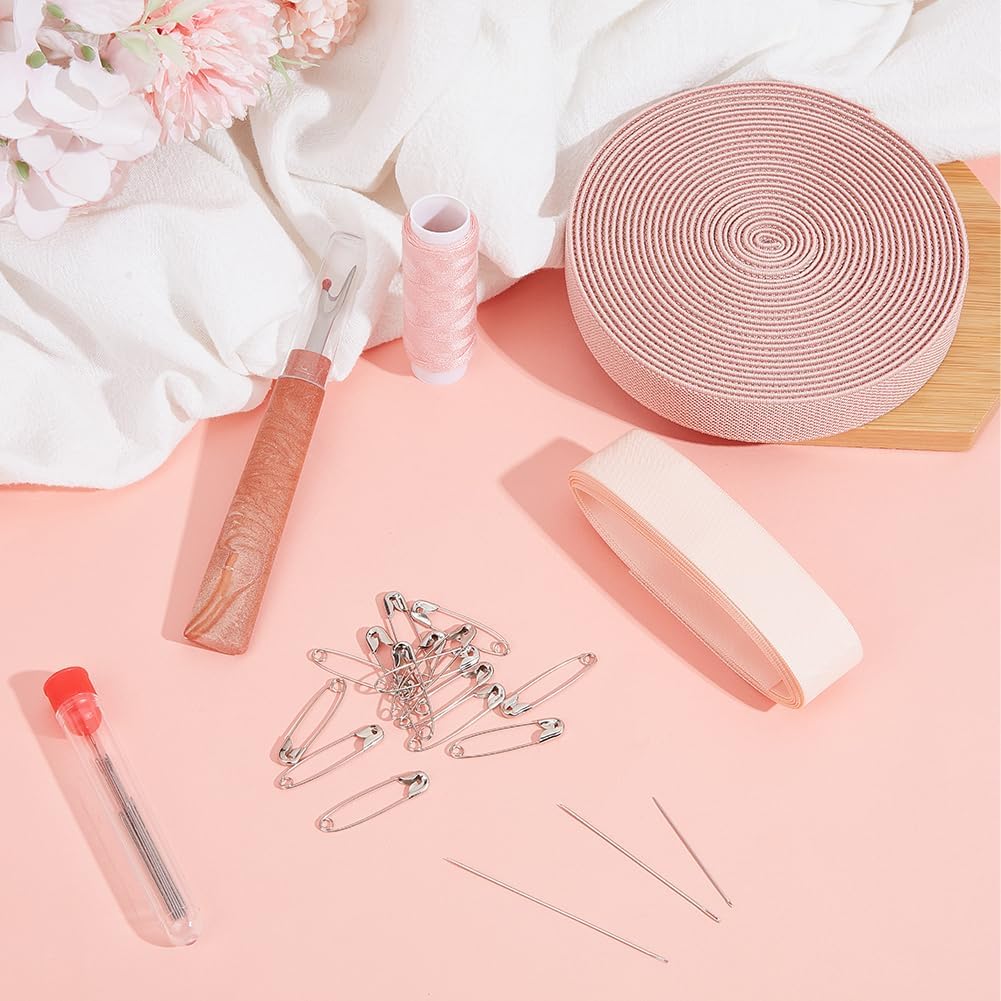 Ballet Pointe Shoe Flat Elastic Stitch Sewing Kit Bloch Satin Ribbon Cord Pink Professional Iron Safety Pins Thread Steel Knitting Needles Seam Ripper Set Accessories for Shoes DIY Repair