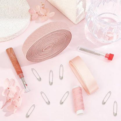 Ballet Pointe Shoe Flat Elastic Stitch Sewing Kit Bloch Satin Ribbon Cord Pink Professional Iron Safety Pins Thread Steel Knitting Needles Seam Ripper Set Accessories for Shoes DIY Repair