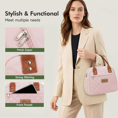 Insulated Lunch Bag for Women Men, Cooler Tote Box, Pink
