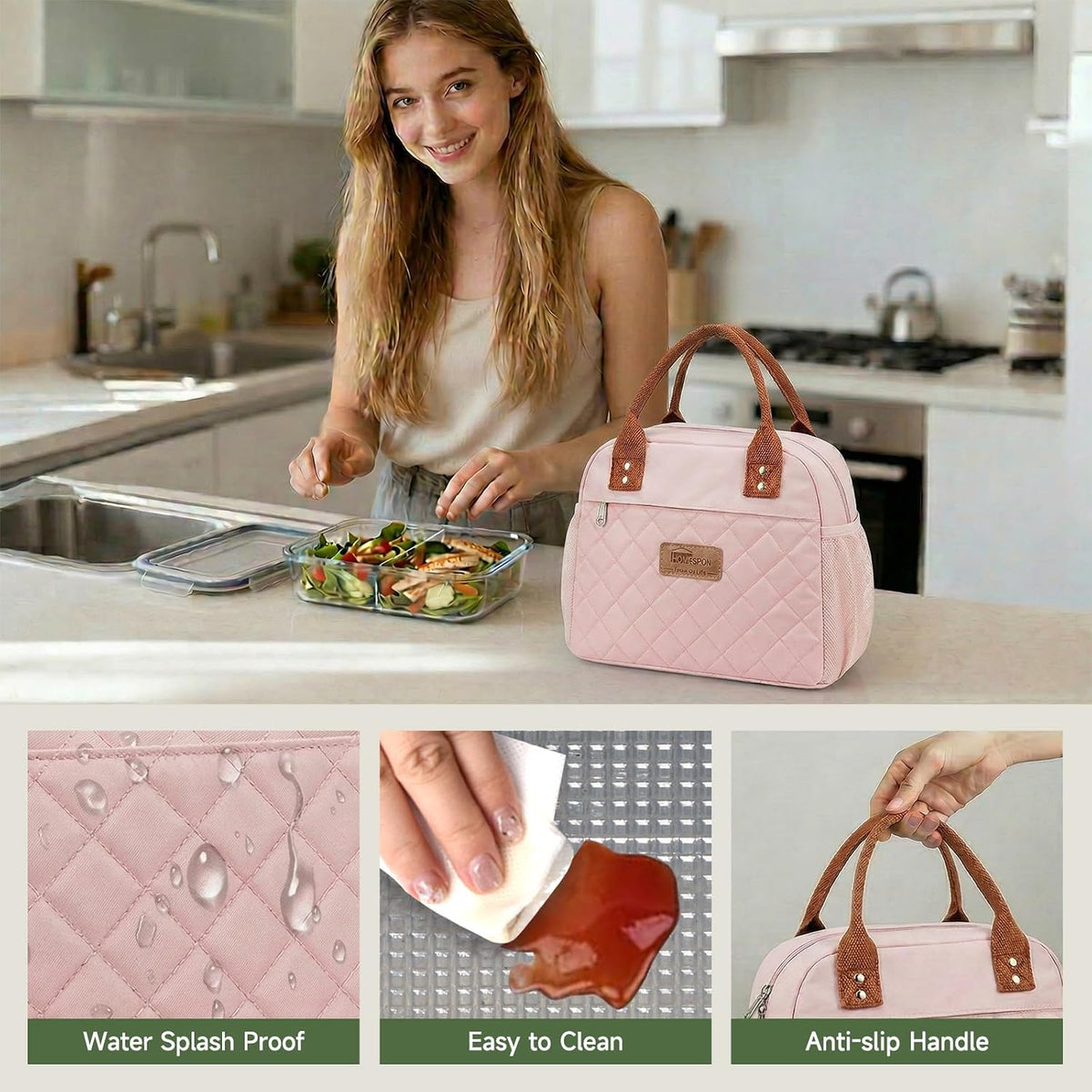 Insulated Lunch Bag for Women Men, Cooler Tote Box, Pink