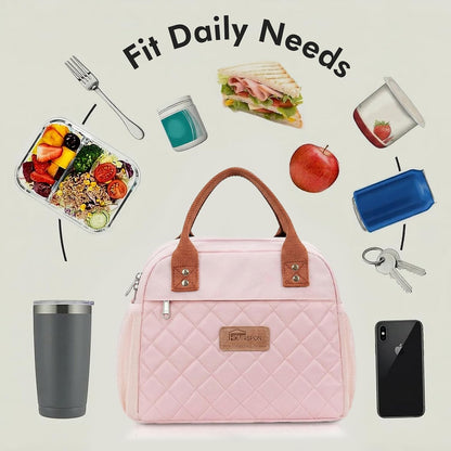 Insulated Lunch Bag for Women Men, Cooler Tote Box, Pink