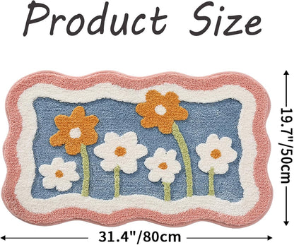Cute Bath Mat, 32" x 20" Extra Soft Pink Bathroom Rugs, High Absorbent Flower Area Rug, Non Slip Machine Washable Bathroom Mat, Great for Indoor Bathtub Bedroom Floor